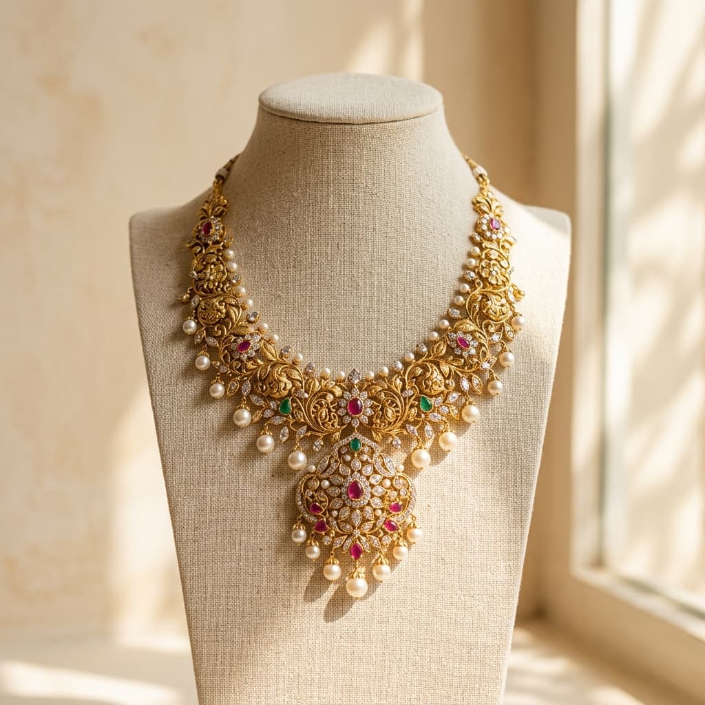 Handcrafted Gold Bridal Necklace on Bust